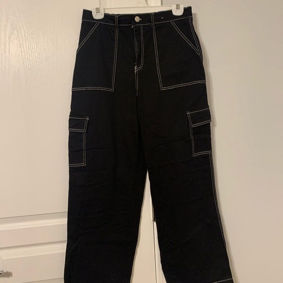 Rachel Paige Black Cargo Pants with White Stitching - Picture 1 of 9